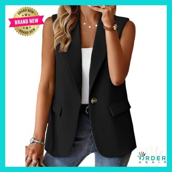 Jackets & Blazers - Sleeveless Blazer Vest Fully Lined Tailored Fit Professional Office Wear